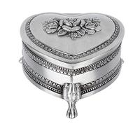 LetCart Metal Heart Shape Jewelry Box Vintage Antique Rose Pattern Trinket Organizer Storage Box for Women Girls Gift Zinc Alloy Material 9.8 x 9.5 x 5.8cm