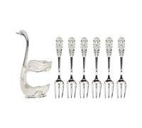 LetCart Swan Base Holder Coffee Dinnerware Set Light Luxury Innovative Swan Base Holder with 6pcs Forks for Family Bistro Bar Party Aluminum Material