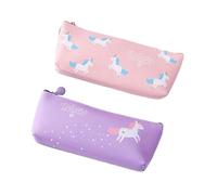 LetCart Trousse à crayons licorne Kawaii, trousse de maquillage en polyuréthane, trousse à fermeture éclair, 20 x 8 cm, verte, beige, A