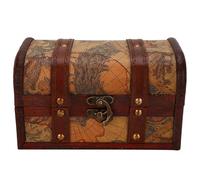 LetCart Vintage Wood Box Jewelry Storage Case Handmade Treasure Chest European Chinese Style Design Alloy Hinge Shockproof For Rings Bracelets Photography Props Decoration Wood Material (Map trumpet)
