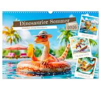 L'été des dinosaures - Fête préhistorique et amusante à la plage, Version française (Calendrier mural 2026 DIN A3 portrait), Calendrier CALVENDO mensuel