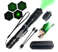 LETEAPII Lampe de Poche à Faisceau Vert Rechargeable, Double-Clic ON/OFF, Tête Électrique Auto-Rotative avec 5 Modes, Câble de Charge 2-en-1, Lampes Tactiques pour Extérieur, Astronomie, Camping et