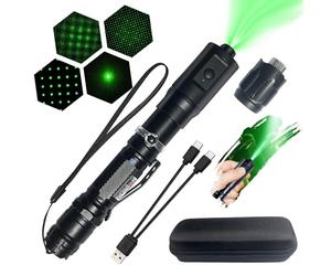 LETEAPII Lampe de Poche à Faisceau Vert Rechargeable, Double-Clic ON/OFF, Tête Électrique Auto-Rotative avec 5 Modes, Câble de Charge 2-en-1, Lampes Tactiques pour Extérieur, Astronomie, Camping et