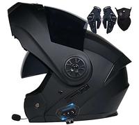 Letetexi Casque Modulable Moto Bluetooth Intégré ECE Homologué avec Double Visière Anti-buée Casques Intégraux Racing Motocross Ventilation Noir Mat pour Homme Femme 55~62cm