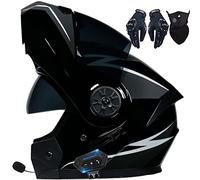 Letetexi Casque Modulable Moto Bluetooth Intégré ECE Homologué avec Double Visière Anti-buée Casques Intégraux Racing Motocross Ventilation Noir Mat pour Homme Femme 55~62cm