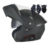 Letetexi Casque Modulable Moto Bluetooth Intégré ECE Homologué avec Double Visière Anti-buée Casques Intégraux Racing Motocross Ventilation Noir Mat pour Homme Femme 57~64cm