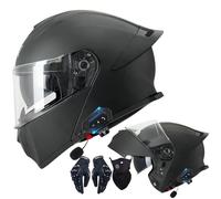 Letetexi Casque Modulable Moto Bluetooth Intégré ECE Homologué Double Visière Anti-buée Casques Intégraux Racing Motocross Ventilation Noir Mat pour Homme Femme 3XL