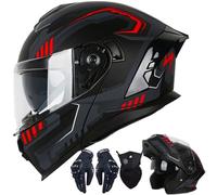 Letetexi Casque Moto Modulable Double Visière Scooter Chopper ECER22.06 Homologué Casque Moto Homme Femme Casques Intégraux Flip-Up Anti-Collision Casque Integral Modulable pour Locomotive
