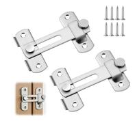 Lethra Loquet Porte, 2 Pièces Targette de Porte en Acier Inoxydable, 4 Inch Verrou de porte Coulissante à Rabat avec Vis, Verrou Interieure pour Portes, Fenêtres, Clôtures, Argent