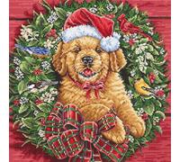 Letistitch Kit de broderie au point de croix Motif chiot de Noël