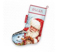 Letistitch Set de point de croix "Bas de Noël Père Noël et bonhomme de neige" ; modèle de point de comptage, 37x24,5cm