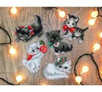 Letistitch Set de point de croix "Christmas Toy Kit Kittens, Set of 5", Counting Pattern, 8x7cm
