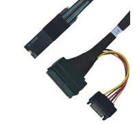 LetLinkSo Câble PCIe 4.0 M.2 vers U.2 SFF-8639, sortie gauche | PCIe Gen4 x4 Lanes, alimentation SATA 15 broches, 1.6ft / 50 cm, pour NVMe SSD, serveur, fond de panier, carte mère