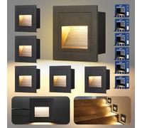 Letlit Eclairage Escalier 3W 300lm - 6 Pack, Éclairage LED des Marches Escalier 230V 3000K, 85x85mm, IP65 Encastrement Mural Éclairage Pour Escalier Mur, Boîtes D'encastrement 68mm, Aluminium Noir