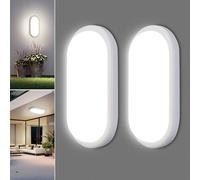 Letlit Lampe Detecteur de Mouvement Interieur, 18W 1800LM Plafonnier LED, 4000K Applique Murale Intérieure, IP54 Plafonnier Salle de Bain, Lampe Exterieur pour Garage Couloir Cave Balcon, 2 Pack Ovale