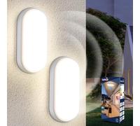 Letlit Lampe Detecteur de Mouvement Interieur, 18W 1800LM Plafonnier LED Ovale, 4000K Applique Murale Intérieure, IP54 Plafonnier Salle de Bain, Lampe Exterieur pour Garage Couloir Cave Balcon, 2 Pack