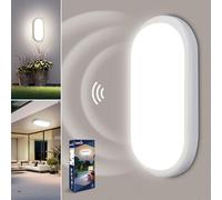 Letlit Lampe Detecteur de Mouvement Interieur, 18W 1800LM Plafonnier LED Ovale, 4000K Applique Murale Intérieure, IP54 Plafonnier Salle de Bain, Lampe Exterieur pour Garage Couloir Cave Balcon