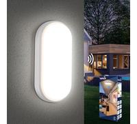 Letlit Lampe Detecteur de Mouvement Interieur, 18W 1800LM Plafonnier LED Ovale, 4000K Applique Murale Intérieure, IP54 Plafonnier Salle de Bain, Lampe Exterieur pour Garage Couloir Cave Jardin Balcon