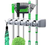 LETMY Support mural pour balai - Support pour balai et balai - Étagère de rangement de garage et organisateur d'outils de jardin - 5 positions et 6 crochets pour la maison, la cuisine, le jardin, les