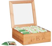 LETNERNY-10024614 Boîte Bambou, Fenêtre Visualisation, Coffret À Thé, Bois, 9 Compartiments, Hlp 8,5 X 22 X 22 Cm, Nature