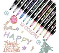 Letnerny-12 Pièces Outline Stylos À Paillettes Double Ligne, Double Ligne, Marqueurs À Double Ligne, Couleurs De Stylos Magiques, Stylos Magiques Métalliques, Pour Peinture, Carte Cadeau, Scrapbookin