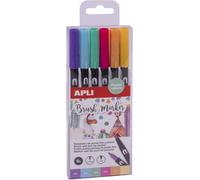 Letnerny-18574 - Set De 6 Feutres Aquarelle Dans Les Tons Pastel À Double Pointe (1 Pointe Ronde De 1 Mm Et 1 Pinceau De 1-4 Mm)