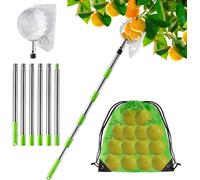 LETNERNY-2.4M Cueille Fruit Telescopique, Ramasse Pomme Inox Et Sac De Rangement, Poteau Réglable Cueille Fruit Pour Pommes Poires Oranges Pêches Cer s