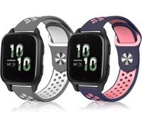 Letnerny-20mm Bracelet Sport Silicone Pour Garmin Forerunner 570 42mm/165/165 Music, Respirant Sangle Pour Garmin Vivoactive 6/5/3/3 Music, Approach S44/S50/S40/S42 - Rose Bleu + Blanc Gris