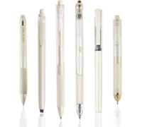 Letnerny-5pcs Stylos À Encre Gel Et 1 Surligneur À Encre Noire À Séchage Rapide - Pointe Fine De 0,5 Mm - Stylos À Bille Rétractables Pour Écriture Lisse - Fournitures Scolaires Et Journal (Beige)