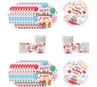 Letnerny-60 Pièces De Vaisselle Pour Ballons Colorés, Décoration De Fête D'anniversaire Pour Enfants, Assiettes Et Serviettes En Papier, Ensemble De Vaisselle Pour La Décoration D'un Festival, 20 Per
