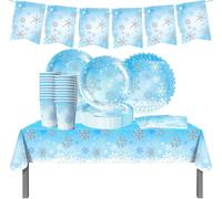 Letnerny-62pcs Frozen Party Vaisselle Set, Décoration De Drapeau De Queue De Poisson D'anniversaire, Flocons De Neige Vaisselle De Fête D'anniversaire Pour Enfants Fête