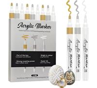 Letnerny-9pcs Feutre Metallique Or Argenté Blanc, 2mm Marqueur Peinture Acrylique, Étanche Feutre Paillette, Brillants Marqueur Permanent, Stylo Peinture Pour Roche Métal Verre Bois Toile