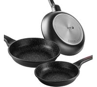 Letnerny-Alutherm Lot De 3 Poêles Induction 20-24-28 Cm Fonte D'aluminium Épaisseur 5,3 Mm Revêtement Anti-Adhérent Ecologique Xylan Plus Sans Pfoa Convient Tous Feux Vitrocéramique Gaz