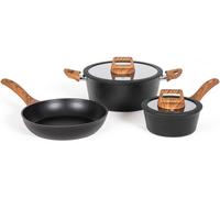 Letnerny-Batterie De Cuisine 5 Pièces Mep147, Composée De 1 Casserole Avec Couvercle Ø 16x7 Cm, 1 Poêle Ø 24x5 Cm Et 1 Faitout Avec Couvercle Ø 24x10 Cm, En Aluminium Avec Revêtement Antiadhésif