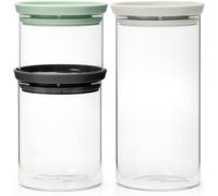 Letnerny-Bocaux De Stockage En Verre Empilables Avec Couvercle - Lot De 3 - Rangement Dans La Cuisine - Gain De Place - Conserver La Fraîcheur - Dark Grey/Light Grey/Jade Green - 0,3l/0,6l/1,1l