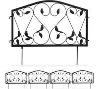 Letnerny-Bordure Potager, Clôture Jardin 4 Éléments, Fer, Antique, Design Feuilles, H X L 33 X 225 Cm, Noir, Beetzaun