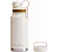 Letnerny-Bouteille D'eau De Voyage De 950 Ml - Large Ouverture Isotherme Sous Vide Avec Deux Couvercles Style - Bouteille D'eau Froide Pour Homme, Femme - Blanc Ivoire