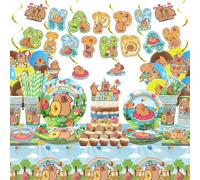 Letnerny-Capybara Décorations De Fête D'anniversaire, Accessoires De Fête Capybara, Y Compris Bannière, Assiette, Décoration De Gâteau, Tasse, Serviette, Ballon, Nappe Pour Décoration De Fête Capybar