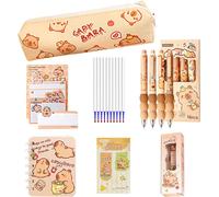 Letnerny-Capybara Ensemble De Papeterie Avec Stylo À Bille Effaçable, Trousse Avec Autocollants Mignons Et Gomme, Coffret Cadeau Pour Enfants Et Étudiants, Carnet Et Marque-Page Pour L'école