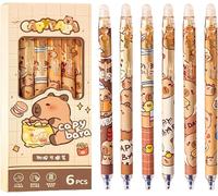 Letnerny-Capybara Lot De 6 Stylos À Bille Effaçables 0,5 Mm Avec Gomme Sur Le Dessus Pour L'école, Le Bureau, Cadeaux De Fête À Thème Capybara