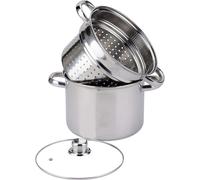 Letnerny-Cu Ur À Pâtes Inox 29,5 X 21,5 X 24,5 Cm En Acier Inoxydable, Couvercle En Verre, Triple Fond Diffuseur, Compatible Tous Feux Et Induction, Ustensile De Cuisine De Haute Qualité
