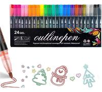 Letnerny-Dreamy Sparkle Lot De 24 Stylos À Double Ligne Pour Contouring, Graffiti, Stylos Pinceaux À Double Pointe, Marqueurs De Peinture Vibrants, Marqueurs De Dessin Pour Enfants, Feutres De Colori