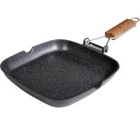 LETNERNY-Ecochef Titan Poêle À Griller À Induction 24 X 24 Cm Revêtement Antiadhésif Quantanium Écologique Sans Pfoa, Fonte D'Aluminium, 5 Mm D'Épaisseur Manche En Bois Pliable, Vitrocéramique, Gaz