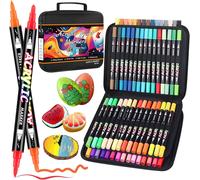 Letnerny-Feutre Acrylique 60 Couleurs 60 Pièces, Feutre Peinture Acrylique Double Pointe Pinceau, Marqueur Acrylique Pour Peinture Rupestre, Bricolage, Céramique, Verre, Toile, Bois, Textile