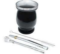 Letnerny-Fih 851 Kit Mat Avec Verre À Double Paroi En Acier Inoxydable De 250 Ml + Deux Ampoules Pipes Pour Mat Avec Nettoyante