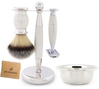 Letnerny-Ivory Kit De Ra Pour Homme Avec Rasoir De Sécurité À Double Tranchant, Blaireau En Poils Synthétiques, Bol, Support Et Pochette En Cuir