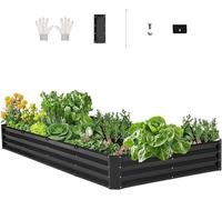 LETNERNY-Jardinière, 2395X1200X280 Mm, Lit De Jardin Surélevé Métal Galvanisé Bac De Plantation Fond Ouvert Pour Cultiver Fleurs Herbes Plantes Succulentes Dans Jardin Terrasse Patio Balcon, Gris Fon