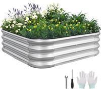 LETNERNY-Jardinière Surélevée Galvanisée ¿ Lit De Jardin Modulaire De 1,2 X 0,6 X 0,3 M Kit De Lit Surélevé En Acier Avec Tiges De Serrage, Gants Pour Jardinage De Légumes, Fruits Et Fleurs