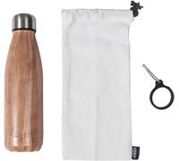 Letnerny-Ka4655 Coffret Bouteille Isotherme De Transport Inox Effet Bois Avec Mousqueton Et Pochon Beige Et Marron H26 X 8,5 X 18 Cm