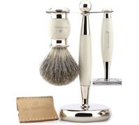 Letnerny-Kit De Ra Pour Homme - Rasoir De Sécurité À Double Tranchant Avec Étui En Cuir, En Poils De Blaireau Et Support - Parfait Pour Les Hommes